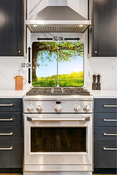 Saban 2-Piece 30X52 cm Glass Stove Protector Large Tree Landscape for 4-Piece Stoves