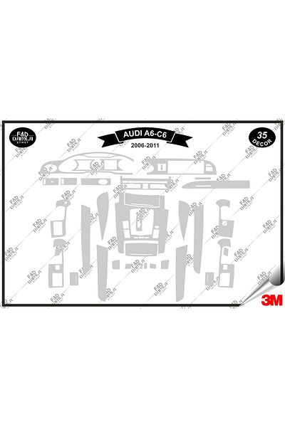 FD Damla Etiket για Audi A6 C6 2006-2011 Σετ κονσόλας γαντιών στήθος μαόνι - 35 τεμάχια ασημί
