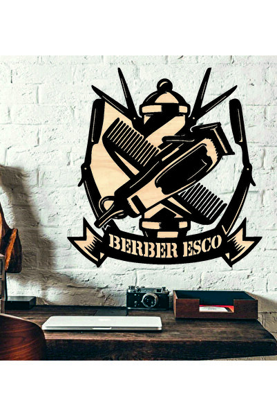 hediyelikevi Kişiye Özel Berber 2 Temalı Ahşap Duvar Tablo