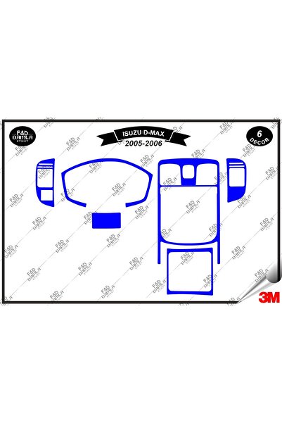 FD Damla Etiket pentru Isuzu D Max 2005-2006 Decorație albastră pentru consola torpedo - Set de 6 bucăți din furnir de mahon