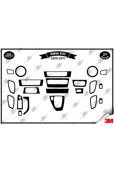 FD Damla Etiket BMW E90 2006-2011 Torpido Konsol Trim Göğüs Maun Kaplama Set ...