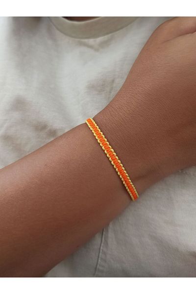 TREND Unisex Two Color Braided Yellow - Orange Macrame String Bracelet, Adjustable Bracelet