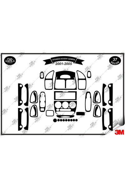 FD Damla Etiket Hyundai Accent Admira 2001-2005 Torpido Konsol Trim Göğüs Mau...