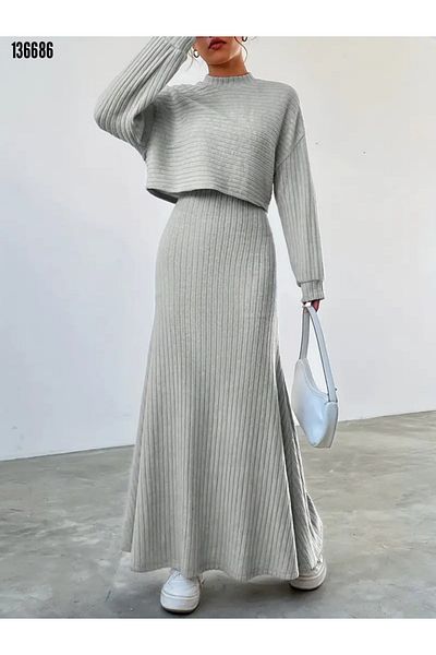 Kokosh moda Women's Long Sleeve Half Turtleneck Blouse Strap Hijab Dress Double Suit