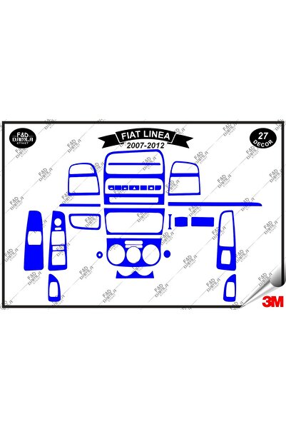 FD Damla Etiket Fiat Linea 2007-2012 Set de finisare pentru consola torpedo albastră din mahon - 27 buc.