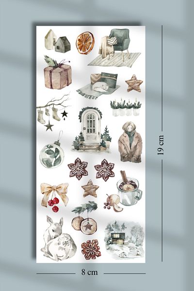 Hume Craft Set de autocolante Washi cu tematică de iarnă de epocă / potrivit pentru colaj de albume de însemnări Bullet Journal 9x19cm