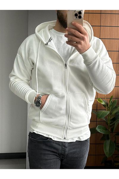 Altamira Men's White Zippered Hooded Oversize Cardigan