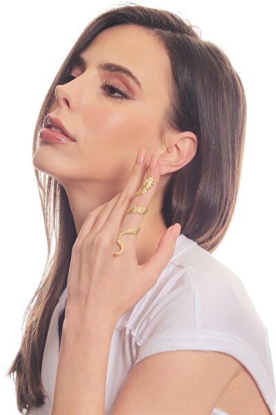 LABALABA Kadın Lak Altın Renk Kaplama Dolama Orijinal Model Yılan Formlu Ayarlanabilir Sağ Parmak Yüzük