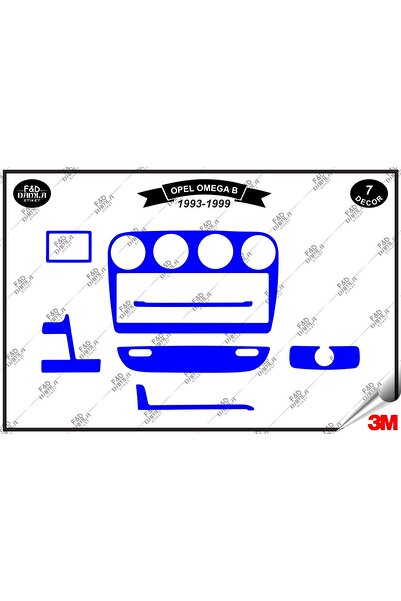 FD Damla Etiket Opel Omega B 1993-1999 Glove Box Console - 7 Pieces Blue Trim...