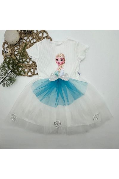 Diji Baby 5-6-7 χρονών Elsa με φιόγκο και τούλινη φούστα με κοντό μανίκι για κορίτσια