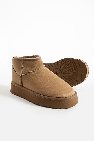 CARLO BİANCO Γυναικείες μπότες Moli Mini Suede με γούνα στο εσωτερικό και χοντρή σόλα
