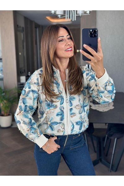 Forlady4 Cardigan de tricotaj de design pentru femei cu detaliu din tul cu fermoar ecru