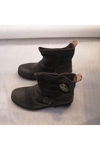 B.F.G POLO STYLE Unisex Genuine Leather Coffee Laser Band Buckle Zipper Rubber Sole Biker Boots