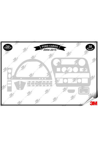FD Damla Etiket 2004-2015 Ford Cargo Digital Dash Console Trim - Σετ 30 τεμαχίων ασημί μαόνι
