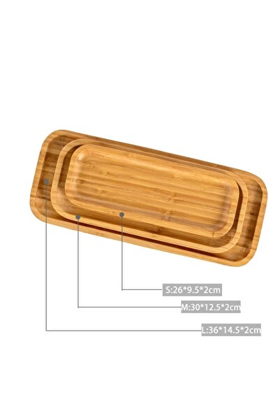 CEPHOME Doğal Bambu 3 Lü Dikdörtgen Tabak Seti