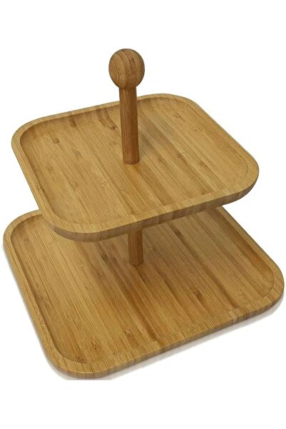 CEPHOME Kaliteli Lüx Bambu 2 Katlı Şekerlik-Sunumluk Kare