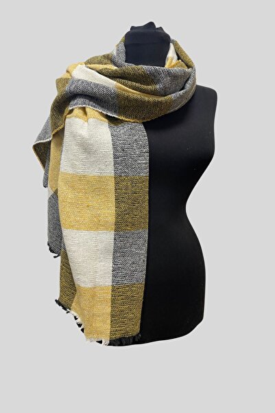 Seamoda Ekose Desen Kışlık Omuz Şalı Kullanışlı Fonksiyonel-SARI