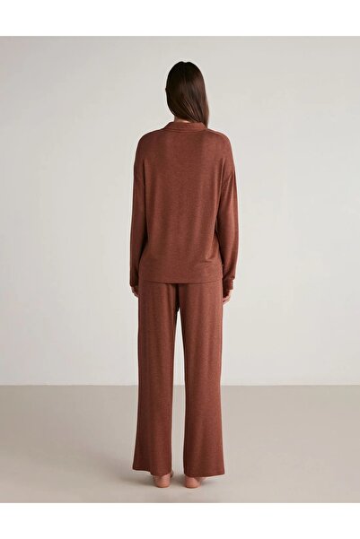 Penyemood Soft Textured Fabric Long Sleeve Collar Women's Pjamas Suit