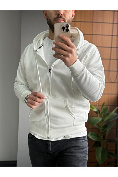 Altamira Men's White Zippered Hooded Oversize Cardigan