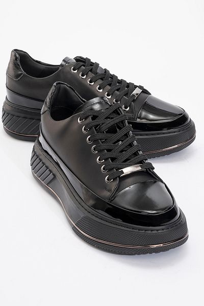 MARCOMEN Men's High Sole Lace-Up Casual Shoes Real Leather Mc 20199 Black
