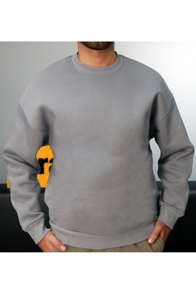 AMAZING CRASH Βαμμένο γκρι Unisex Basic Crew Neck Oversize φούτερ