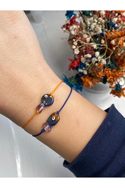 BAE ATOLYE سوار مورانو برباط باللون الأزرق الداكن - طقم مكون من قطعتين للمواعدة