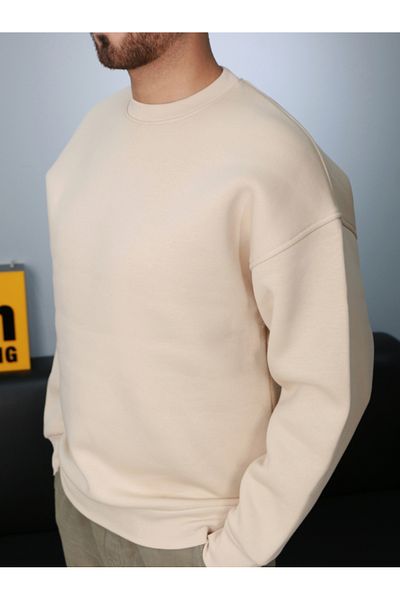 AMAZING CRASH Μπεζ Unisex Basic Μπλούζα με Στρογγυλή Λαιμόκοψη Oversize