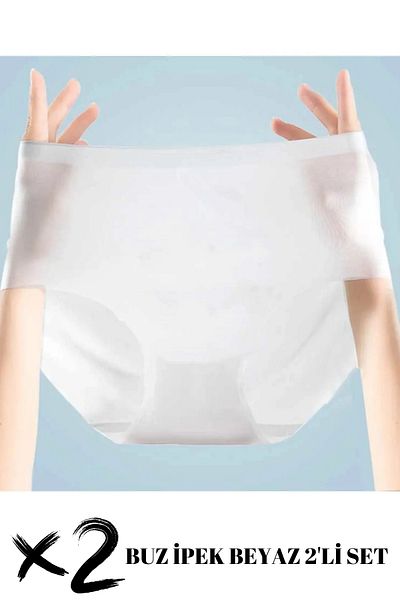 SWEETKORSE 2'li Set Buz Ipek Iz Yapmaz Dikişsiz Hayalet Ince Lazer Kesim Mikro Şeffaf Yüksek Bel Külot Beyaz
