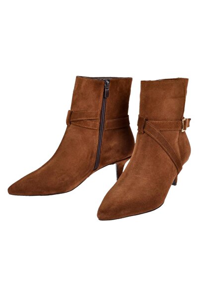 pullman Maximino Hakiki Deri Kısa İnce Topuklu Kadın Bot MX-366 TABA SÜET