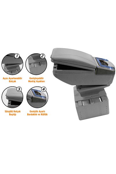 Universal Sliding Armrest Armrest with Cup Holder and Ashtray Black