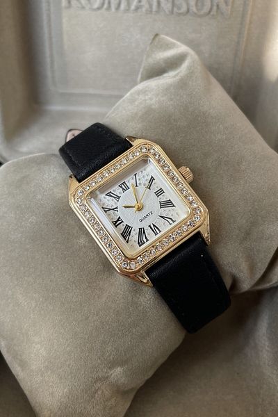 Leerybee Women's Leather Wristwatch with Stone Detail - Nla-280