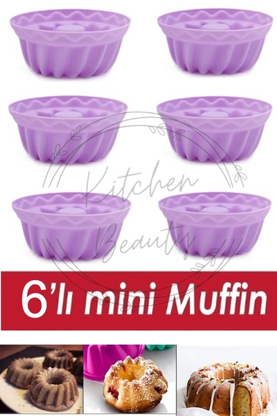 Kitchen Beauty 6 Lı Yıkanabilir Mini Kek Muffin Pişirme Kalıbı, Silikon Muffi...