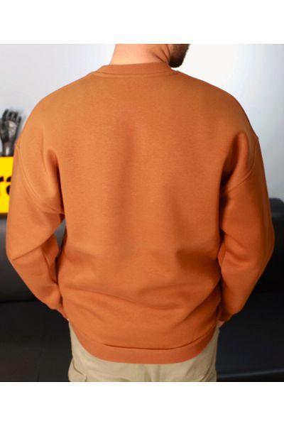 AMAZING CRASH Σκούρο καμήλα Unisex Basic Crew Neck Oversize Φούτερ