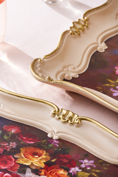 Karaca Colorful Baroque Double Rectangular Tray - 31/42 cm