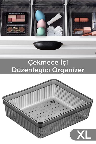 Meleni Home Anthracite 15.2X15.2Cm Modular Drawer and Makeup Jewelry Organizer - Bathroom and Office Organizer