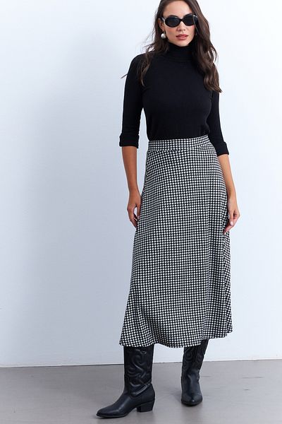 Cool & Modest Fekete-Ecru mintás női A-vonalú szoknya MLON3007