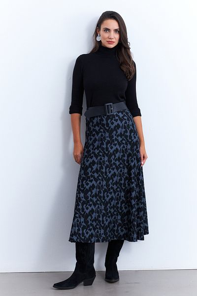 Cool & Modest Indigoblauer gemusterter Damen-Glockenrock MLON3007