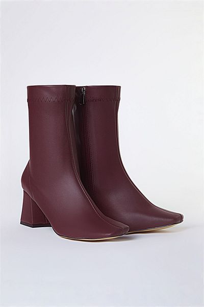 TRENDYOL SHOES Burgundy Stretch Zippered Women's Block Heeled Boots Takaw25Bo00001