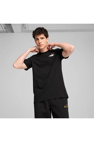 Puma تي شيرت PUMA باللون الأسود البسيط باللون الذهبي