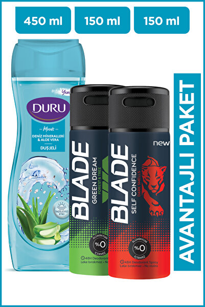 Blade Green Dream & Self Confidence Erkek Deo 2x150 ml+ Duru Moods Deniz Mineralleri Duş Jeli 450 ml