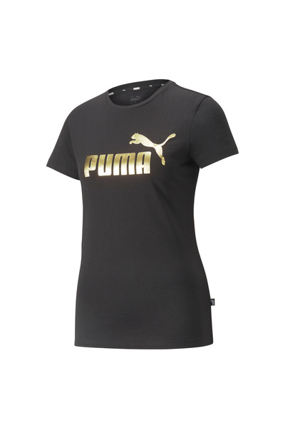 Puma 848303 -01 Ess+ Γυναικείο μπλουζάκι με μεταλλικό λογότυπο - Μαύρο/χρυσό φύλλο