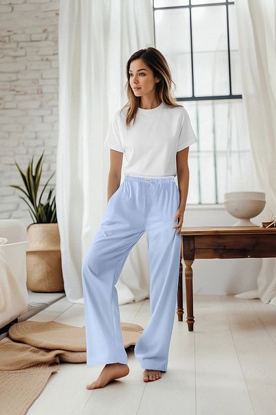 Trendyol Collection Kék pamut gumiabroncs és címke részletes szőtt pizsama alsó THMAW25PJ00016