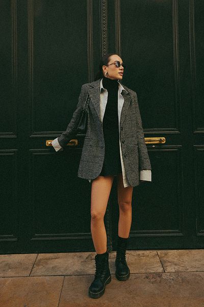 Trendyol Collection Graue Blazerjacke in Wolloptik mit normalem Futter und gewebtem Karomuster TWOAW24BC00048