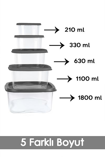 Meleni Home Anthracite Food Storage Set of 20 - Suitable for Microwave, Deep Freezer