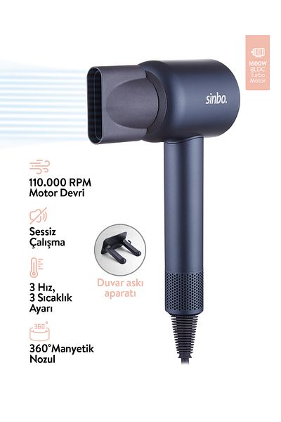 Sinbo Shd-1714 Bldc Negative Ion Professional Hair Dryer Gray