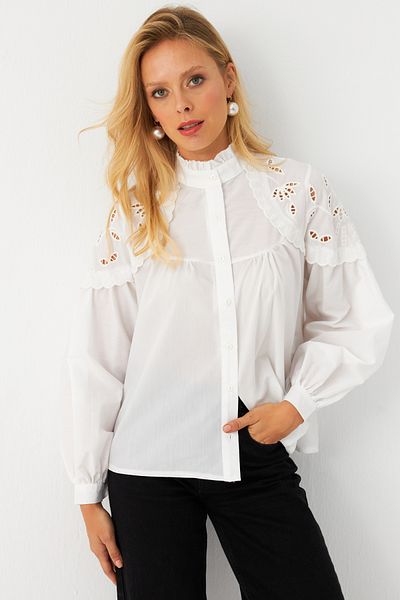 Cool & Modest Cămașă de damă cu broderie albă - MQS2093