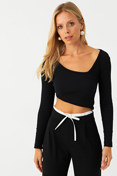 Cool & Sexy Black Asymmetrical Crop Women's Blouse - Ey2997