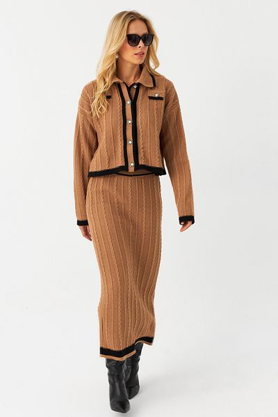 Cool & Modest Camel Color Women's Knitwear Set - Bottom and Top Set Nuv34