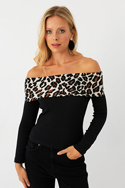Cool & Sexy Women's Black Leopard Block Madonna Blouse Ayd396