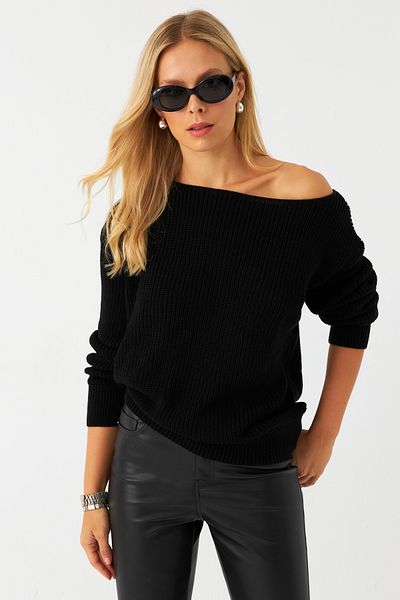 Cool & Sexy Pulover de damă negru cu gât barcă AYD392
